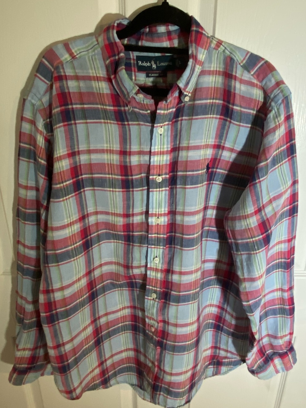 Ralph Lauren Classic Fit Plaid Button-Down Shirt - Red & Light Blue